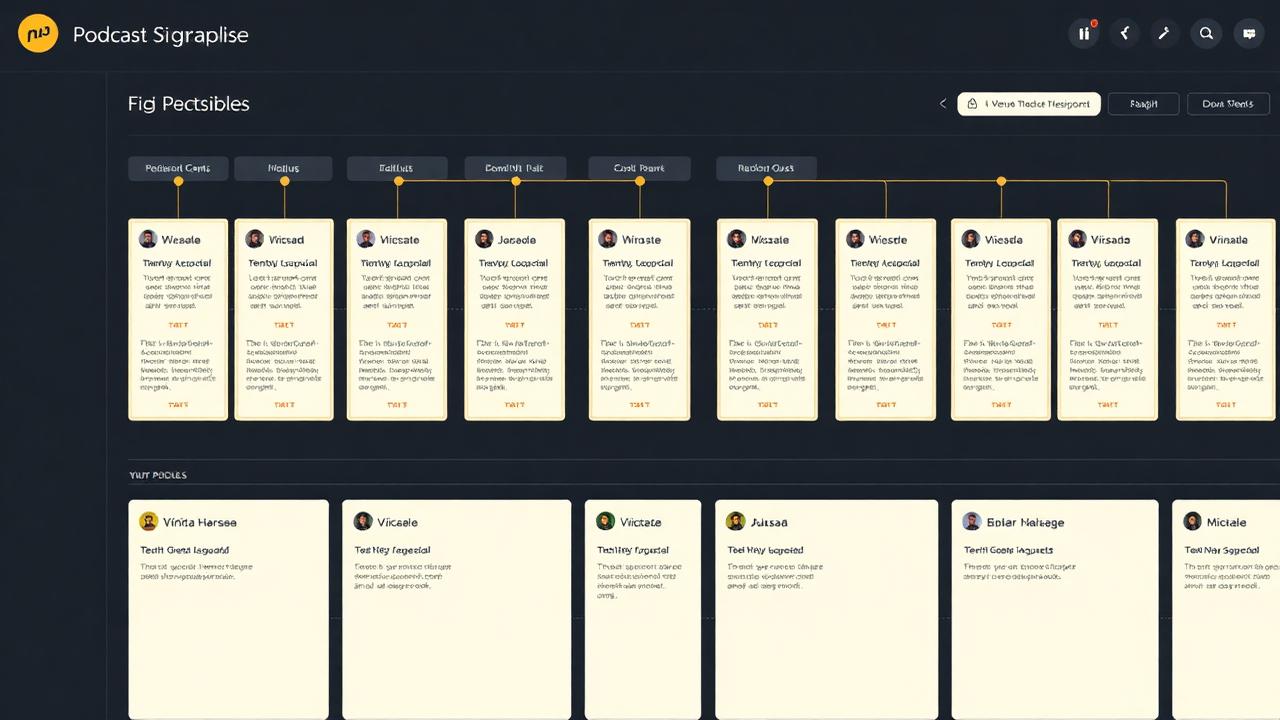 A dark guest pipeline dashboard showing rows of guest cards organised into stages with gold accent borders