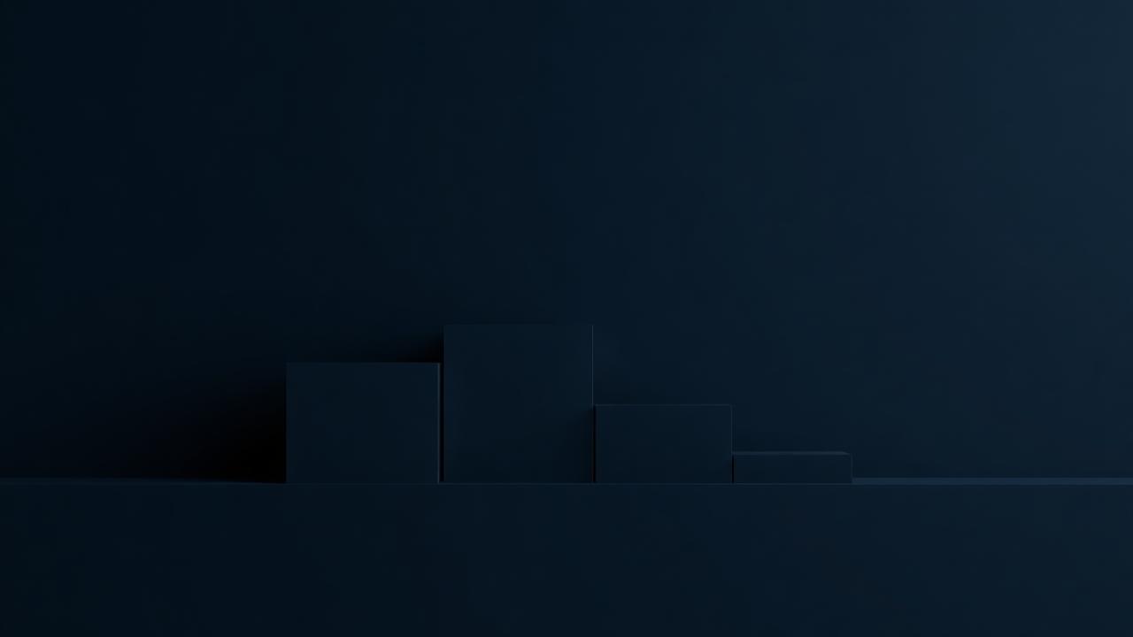 Abstract architectural blocks rising in height from left to right with gold accents, representing four phases of implementation